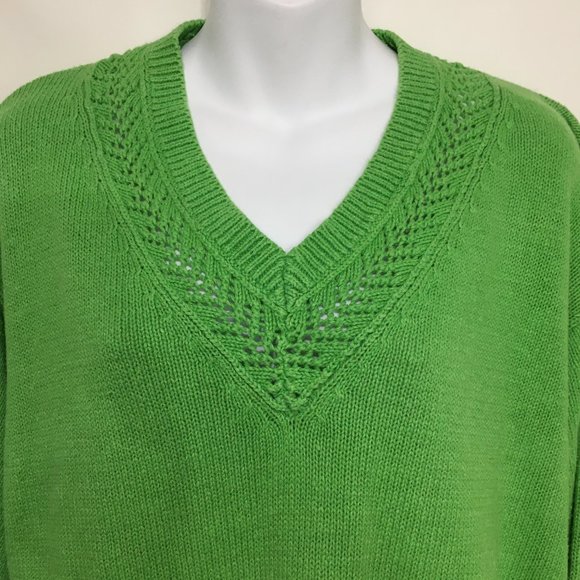 Venezia 14/16 Apple Green V-Neck Ramie Cotton Pullover Sweater 3/4 Sleeves - Picture 2 of 5